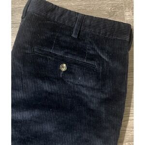 Berle Navy Corduroy Men's Unhemmed Pants, Duca Visconti Italian Cotton Size 35R